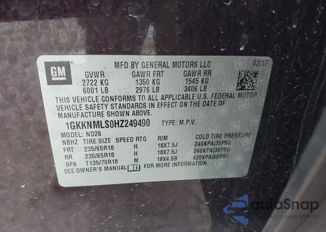 2017 GMC Acadia Slt-1 z USA, uszkodzony, nr VIN 1GKKNMLS0HZ249490